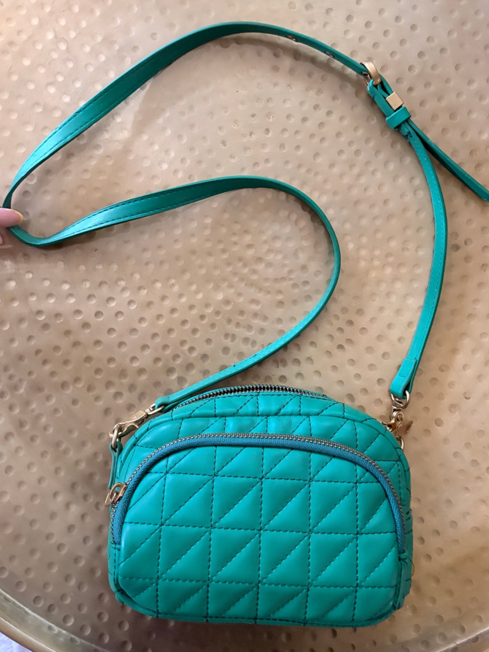 Zara Turquoise Quilted Crossbody Bag